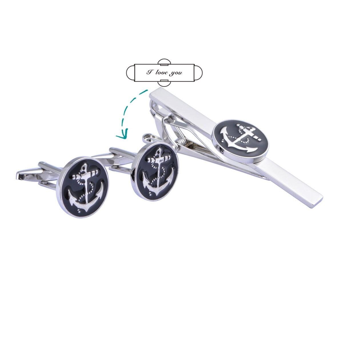 Anchor Cufflinks and Tie Clip Set - Personalized Nautical Design- Available-WeddingCufflinks -CustomEngraving-Name cufflinks for best man