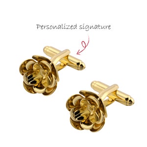 Personalized signature cufflinks Lotus cufflinks Valentine&#39;s day cufflinks Initial engraved cufflinks Wedding anniversary gifts