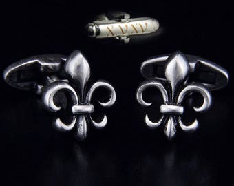 Engraved Wedding Cufflinks,Fleur de lis cufflinks,Mens wedding accessories, Gifts for Men,Art ,Groom,Groomsme