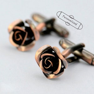 Personalized signature cufflinks, vintage rose cufflinks, wedding cufflinks for the best man, rose tie clip