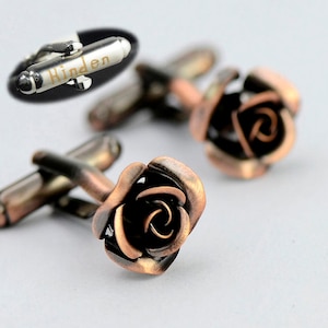 Gold Rose Cufflinks Silver Rose Cufflinks Petal Cufflinks Vintage Rose Cufflinks Wedding Cufflinks Best Man Gift Initial Engraved Cufflinks