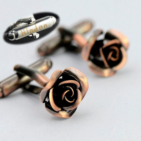 Brass Rose Cufflinks -Vintage Inspired Flower Cufflinks-Wedding Cufflinks-Groomsman Gifts-monogram name Cufflinks-Steampunk Cufflinks-