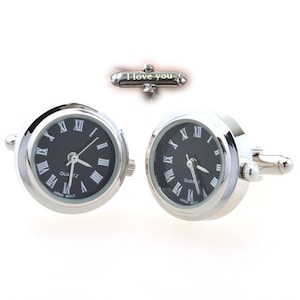 Customized sculpted name cufflinks, time cufflinks, vintage clock cufflinks, watch cufflinks, wedding anniversary gifts for men