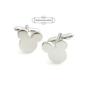 Personalized name cufflinks-gold Mickey Mouse cufflinks-Mickey silver tie clip-Golden Men&#39;s Mickey Wedding Cufflinks for Groomsmen