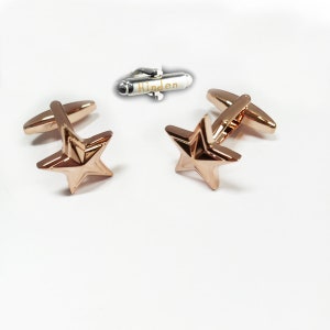 Personalized Name Cufflinks, Rose Gold Medal Cufflinks, Gold Five Point Star Cufflinks, Wedding Cufflinks, Military Honor Cufflinks
