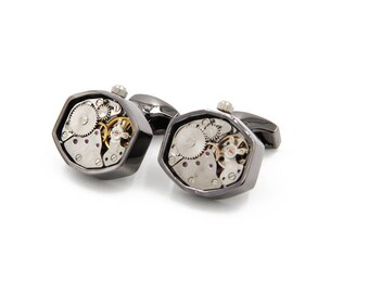enrojecedo nombre cufflinks,Watch Cufflinks,Steampunk Cufflinks,Watch Movement Cufflinks,Boss Gift Ideas,husband gift,grad gift for guys