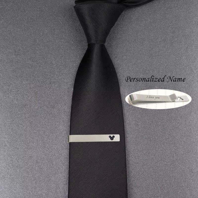 Personalized name Mickey Tie clip, mouse ear Tie clip, silver Mickey tie clip, Mickey wedding cufflinks, gifts for the best man
