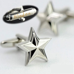 Star cufflinks personalized ,engraved with wedding date or initials,Star Silver Tone CuffLinks, Best Gift For Dad,Groomsmen Cufflinks