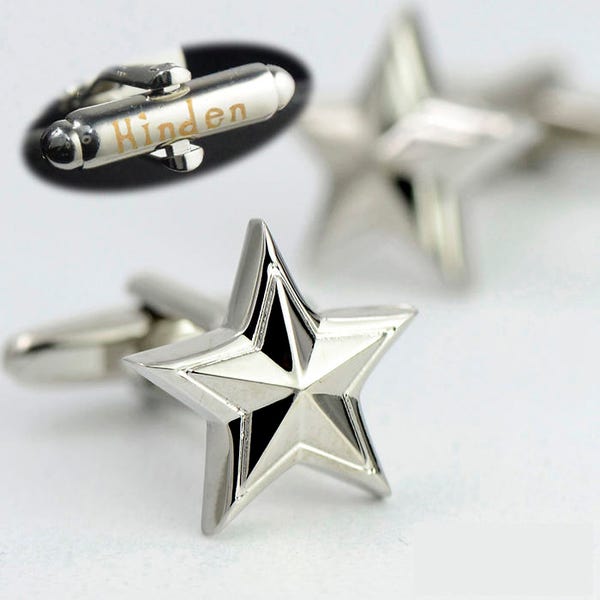 Star cufflinks personalized ,engraved with wedding date or initials,Star Silver Tone CuffLinks, Best Gift For Dad,Groomsmen Cufflinks