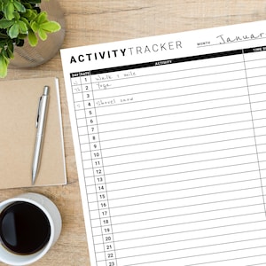 Activity Tracker Printable PDF to Keep Track of Activities in a Daily Log to Track Exercise and Daily Tasks to Improve Lifestyle Tracker