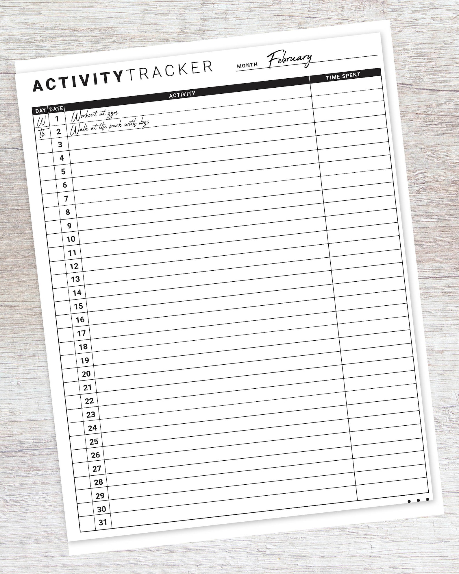 Activity Tracker Printable PDF, Keep Track of Activities, Track