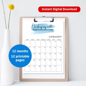 Calendario imprimible de 12 meses 2025 / Calendario vertical / Calendario de 8,5 x 11 pulgadas / Refranes divertidos / Calendario de pared mensual profesional moderno