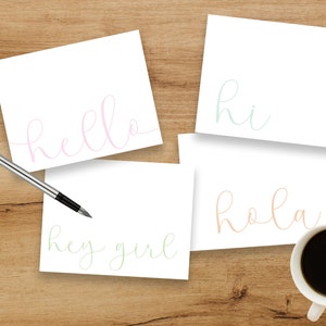 Hallo flache Grußkarten, A-2 Grußkarten, leere Grußkarten, Correspondence Card, Panel Card, Kalligraphie Script Notecard, Digital Stationary, Karte