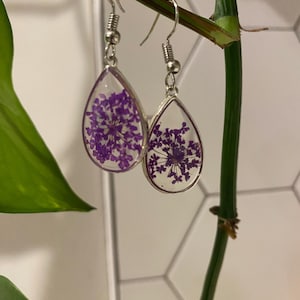 Pressed Flower Earrings with Silver Hardware