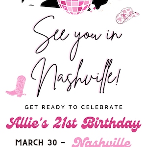 Nashville Party Einladung & Reiseplan für Bachelorette Reise, Wochenende, Geburtstag anpassbarer digitaler Download