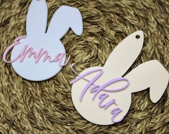 Ostern Korb Anhänger | Hasenohren Anhänger | Personalisierter Korbanhänger | Weihnachtsanhänger | Pastellfarbene Osterkorb Tags | Matte Finish Tags