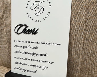 Panneau de cocktail signature • Panneau de bar élégant • Panneau de boisson • Panneau de mariage • Panneau de boisson • Décorations de fête 20 x 28 cm
