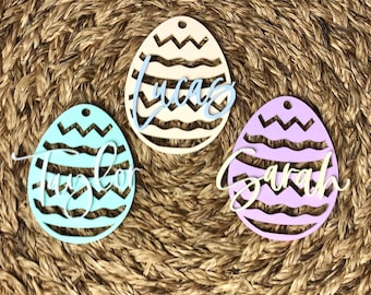 Ostern Korb Anhänger | Hase Eieranhänger | Personalisierter Korbanhänger | Weihnachtsanhänger | Pastellfarbene Osterkorb Tags | Matte Finish Tags