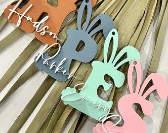 Ostern Korb Anhänger | Namensschild | Benutzerdefinierter Korbanhänger | Weihnachtsanhänger | Initialen Tags | Monogramm Anhänger | Anhänger Hase | Ostergeschenke für Kinder