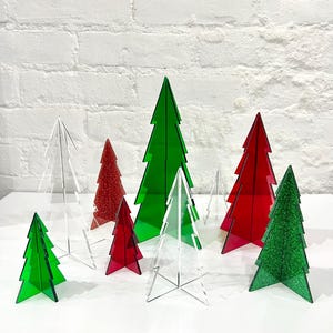 Pack of 9 Acrylic Trees | 3D Standing Tree Decorations | Modern Trees | Tree Decorations for Mantel | Colorful Trees | Holiday Decor