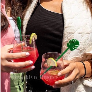 Pack of 12 Tropical Drink Stirrers • Cocktail Stir Sticks • Party Decorations • Monstera Leaf Stirrers • Leaf Drink Stirrers