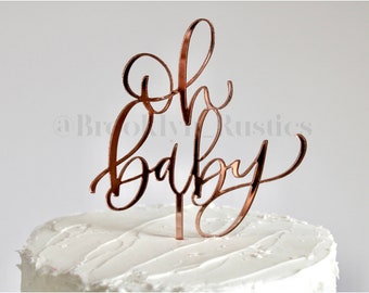 Adorno para tarta "Oh Baby" • Adorno para tarta de baby shower • Adorno para tarta de bebé • Adorno para tarta de recién nacido • Fiesta de revelación de género • Adorno para tarta con letras a mano