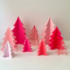 Pack of 9 Acrylic Trees | 3D Standing Tree Decorations | Modern Trees | Tree Decorations for Mantel | Colorful Trees | Valentine’s Day Decor