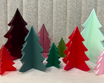 Pack of 9 Acrylic Trees | 3D Standing Tree Decorations | Modern Trees | Tree Decorations for Mantel | Colorful Trees | Holiday Decor