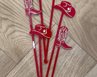12er-Pack Cowboy-Getränkerührer • Cowboyhut- und Stiefel-Cocktail-Rührstäbchen • Partydekoration • Baby-Themenrührer • Trinkrührer