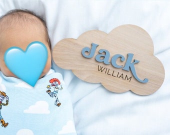 Cloud Baby Name Announcement Sign | Personalized Baby Name Plaque | Modern Birth Announcement | Newborn Photo Prop | Boho Birth Announcement