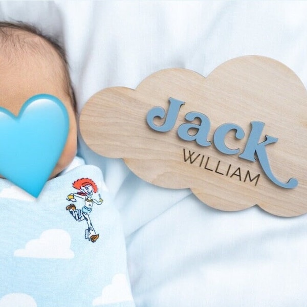 Cloud Baby Name Announcement Sign | Personalized Baby Name Plaque | Modern Birth Announcement | Newborn Photo Prop | Boho Birth Announcement