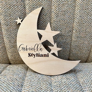 Moon & Stars Baby Announcement Sign | Personalized Baby Name Sign | Modern Birth Announcement | Newborn Photo Prop | Boho Birth Announcement