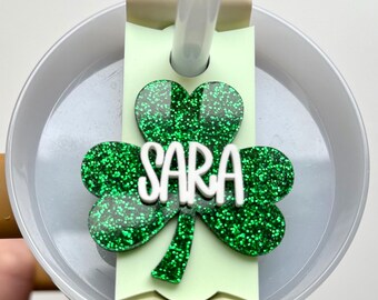 Adorno personalizado para el Día de San Patricio de Stanley / Etiqueta con nombre de Stanley / Adorno con forma de trébol / Accesorios para la Copa Stanley / Placa con nombre de Stanley / 30-40 oz H2.0