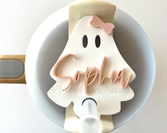 Spersonalizowany topper Stanley na Halloween | Etykieta z imieniem Stanley | Topper z imieniem Ghost | Akcesoria do kubków Stanley | Tabliczka z imieniem Stanley | 30-40 oz H2.0