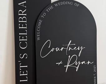 Plaque de bienvenue pour mariage classique, Plaque de mariage moderne, Plaque de mariage élégante, Décorations de mariage, Jour de la signalisation, Ensemble de 2 plaques de bienvenue pour mariage
