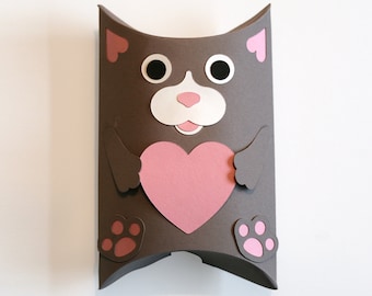 Lindo Kitty Gift Box SVG para Cricut, gato tema fiesta favor caja de almohadas, descarga instantánea de archivos de troquel troquelado para papelcraft