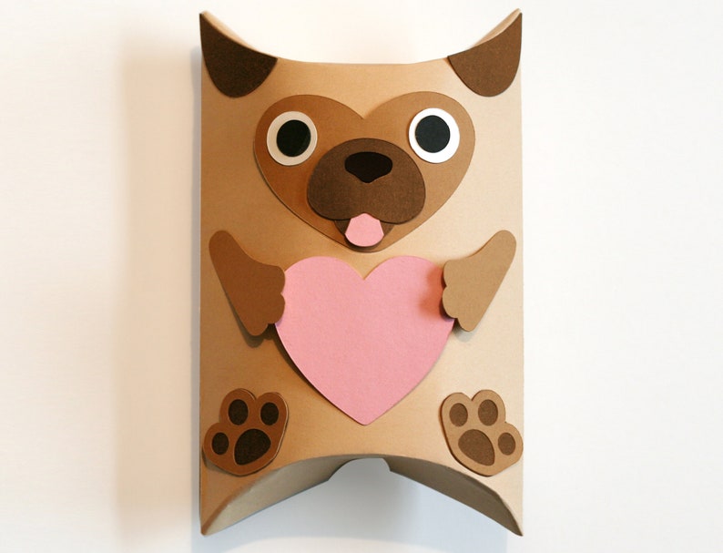 Cute Pug Gift Box SVG for Cricut, Dog Theme Party Favor Pillow Box