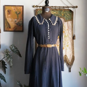 Vintage 1930s Navy Pinstriped Dress