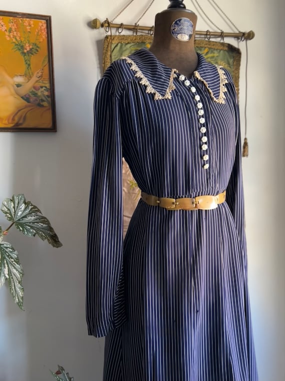 Vintage 1930s Navy Pinstriped Dress - image 2