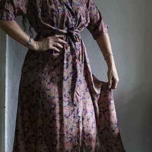 Vintage 1940s Paisley Cold Rayon Dressing Gown Wrap Dress