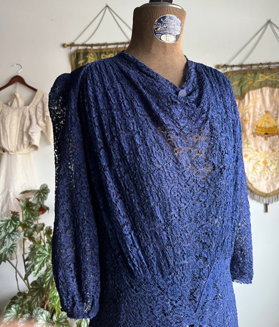 Vintage 1930s Midnight Blue Lace Dress - image 5