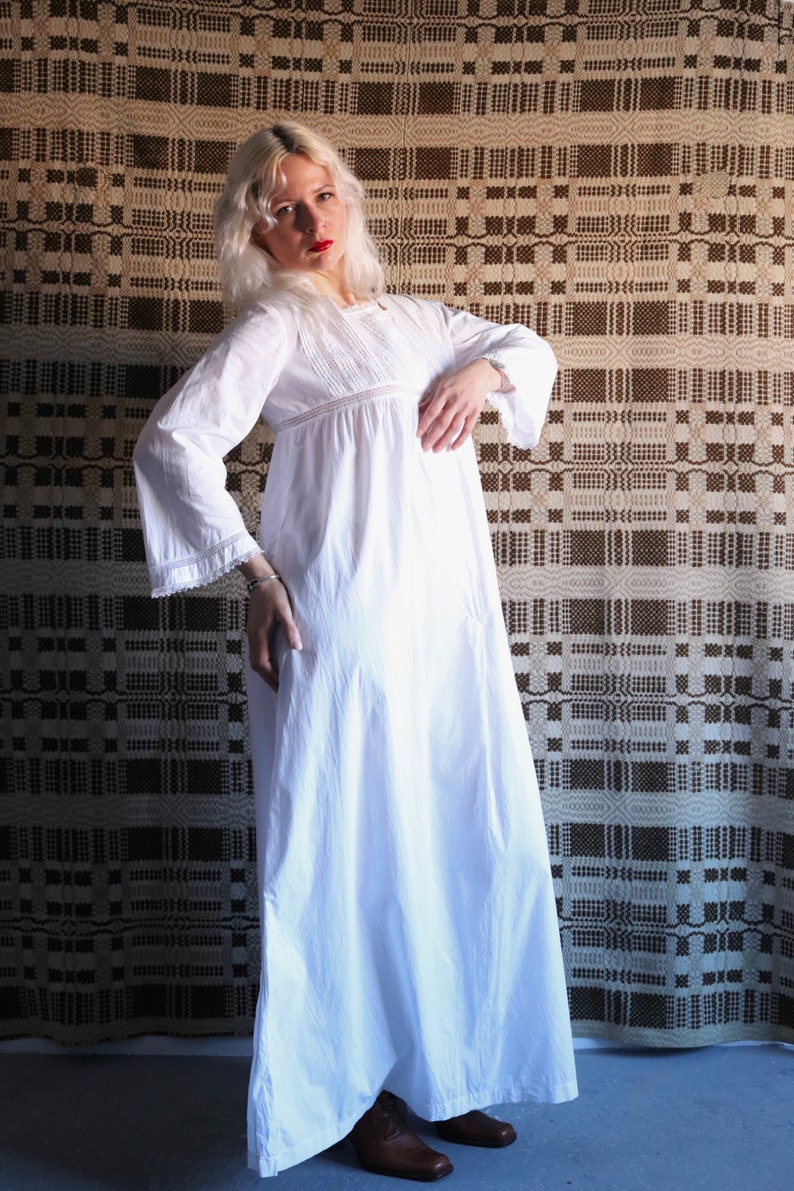 Antikes weißes Baumwoll Nachthemd mit Tatting Inlay | Etsy