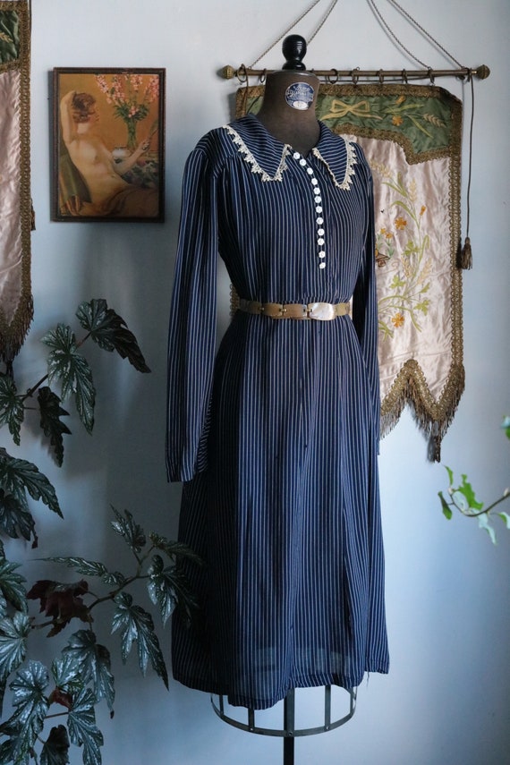 Vintage 1930s Navy Pinstriped Dress - image 5