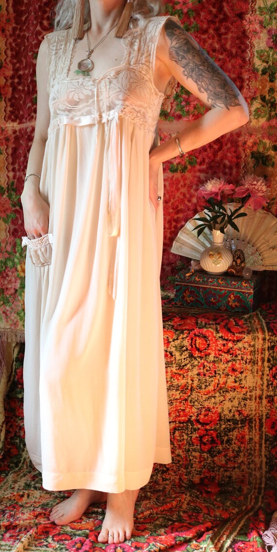 Antique Ivory Edwardian Silk & Crochet Slip Dress