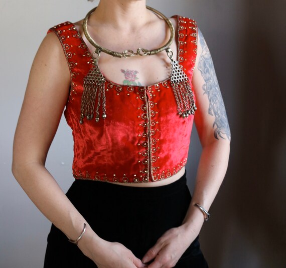 Vintage 1950s/1960s Red Velvet & Gold Zip-up India
