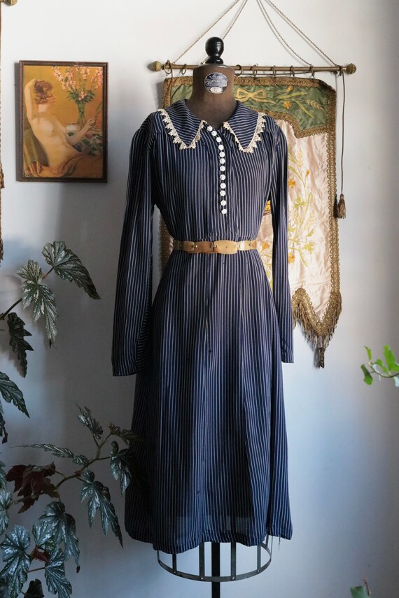 Vintage 1930s Navy Pinstriped Dress