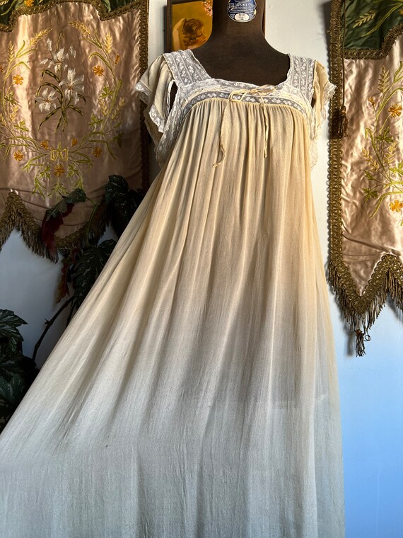 Antique 1910s/1920s Cream Silk Chiffon Nightgown - image 3