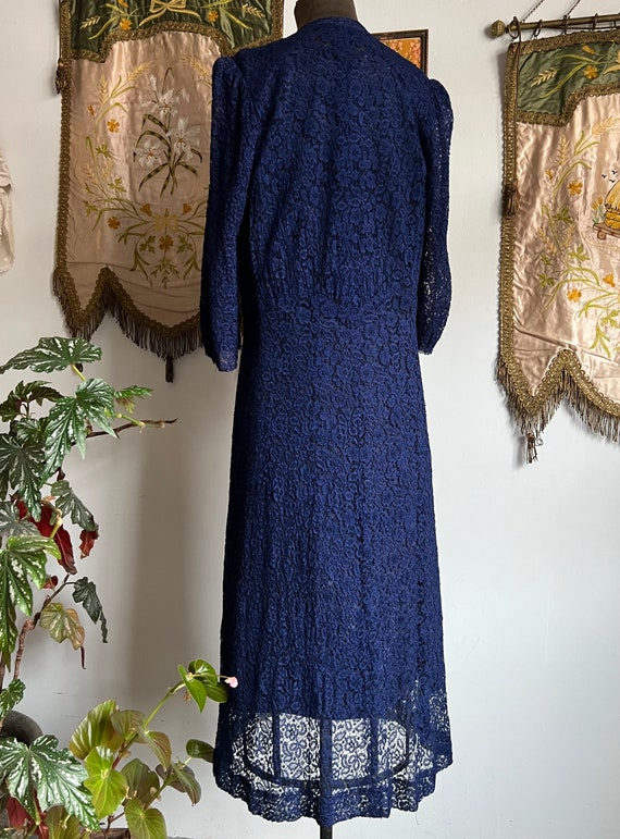 Vintage 1930s Midnight Blue Lace Dress - image 6