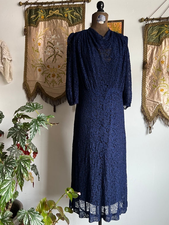 Vintage 1930s Midnight Blue Lace Dress - image 2