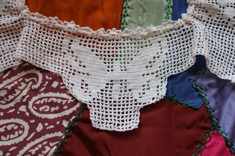Antique Victorian Crochet Butterfly Collar w Blue Flower Drawstring